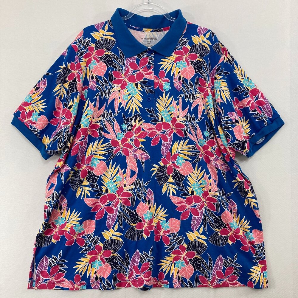 Woman Within Top size 26/28 Colorful Floral Short Sleeve Polo Shirt Golf Outdoor